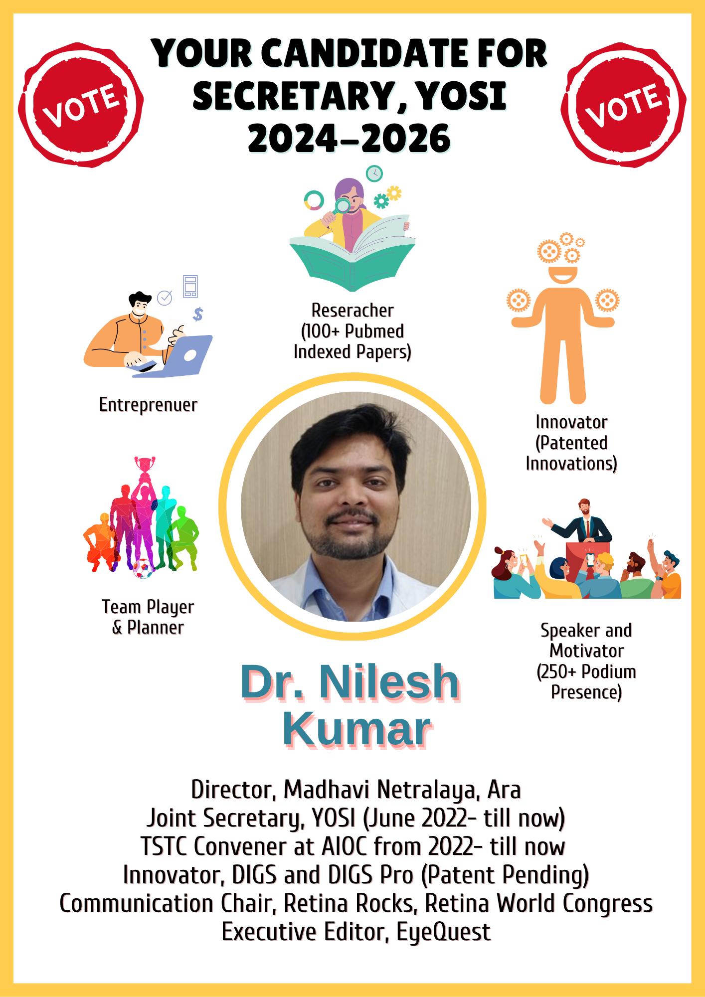 Dr Nilesh Kumar for Secretary YOSI — campaign flyer page 1